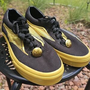 Vans Black and Yellow Flame Sneakers with Classic Waffle Tread